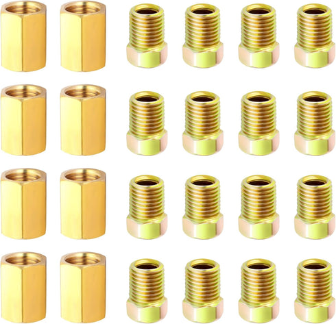 24PCS 3/8 Inch-24 Threads Brake Line Fittings,Include 8PCS Brake Line Unions+16PCS Nuts,Brake Line Fitting Kit Fit for 3/16 Inch Brake Lines Stand...