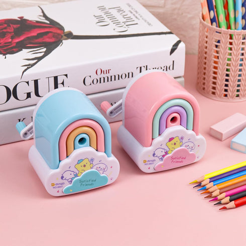 Cute Pencil Sharpener, Kawaii Sharpener Small Handheld Cartoon Pencil Sharpener, Fun Manual Pencil Rainbow Sharpener for Home School Office Suppli...
