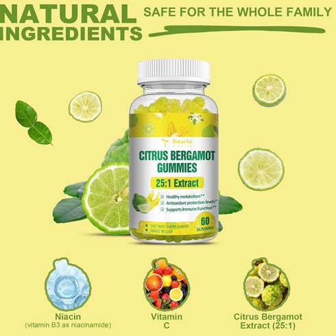 Citrus Bergamot Gummies for Healthy Cholesterol - All Natural Supplements 25:1 Extract from Italy Bergamot Supplement for Immune Support Healthy A...