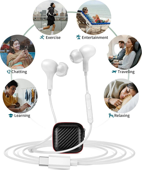 USB C Headphones Magnetic Wired Earbuds Stereo in-Ear Type C Earphones with Microphone Volume Control Noise Isolation for Samsung S24 S23 FE S22 U...