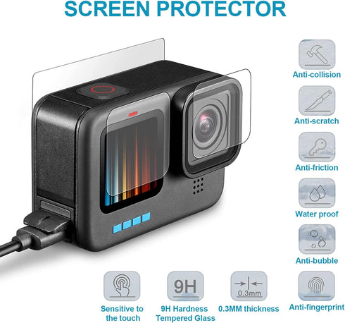 Accessories Kit for Gopro Hero12 11 10 9 Sleeve Case Skin for Go pro Hero11 10 Black Screen Protector Foils Film (2 Packs) fits GP Hero9 Hero10 Re...