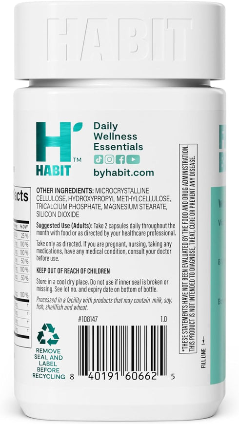 HABIT PMS Support Supplement for Women (60 Capsules) - Supports Premenstrual Symptoms & Stress, Hormone Balance, Mood, B Vitamins, Vitamin D, Chas...