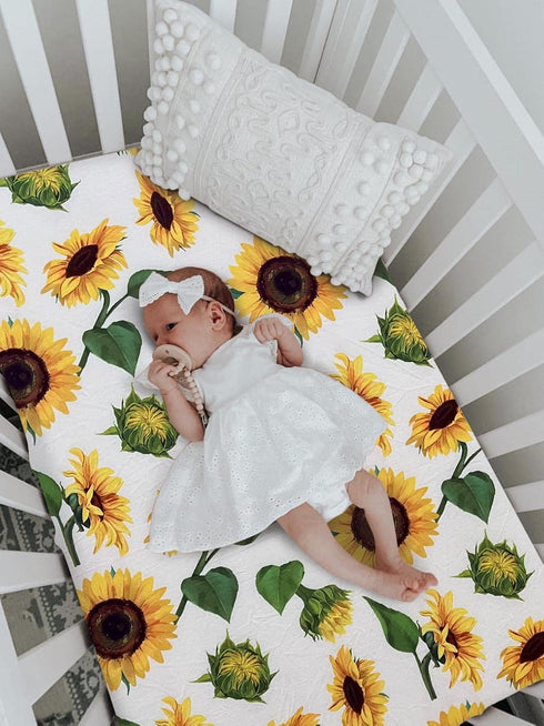 Soft Fitted Crib Sheet, Stretchy and Breathable Toddler Crib Sheet for Boys and Girls, Fits Standard Crib and Toddler Mattress (Sunflower)...