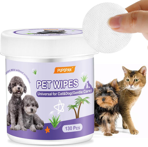 Dog Eye Wipes, 130 Count Universal Cat and Dog Tear Stain Remover Wipes, Hypoallergenic Natural Grooming Wipes for Pets Eyes Ears Nose...