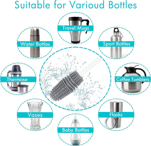 Straw Cleaner Brush for Owala FreeSip 24oz/32oz/40oz, Silicone Long Handle Bottle Brush for Owala Water Bottle,Plus 3 in 1 Cup Lid Cleaning Brush...