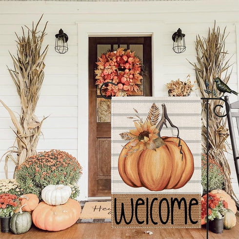 Fall Welcome Garden Flag 12.5 x 18 Inch, Pumpkin Sunflower Double Sided Small Decorative Flag for Outside Yard Lawn Outdoor Decoration GB080-12...