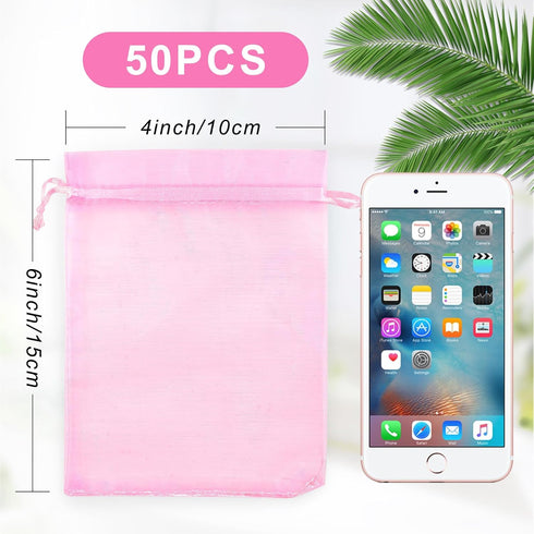 ANZNKU 50 Pack Organza Bags 4 x 6 inch Premium Sheer Drawstring Organza Bags for Candy Jewelry Party Wedding Christmas Favor Gift Bag (Pink)...