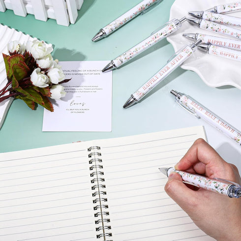 Whaline 24Pcs Bridal Shower Ballpoint Pens Retractable Wedding Floral Picture Pens Plastic Black Ink Pens for Guest Wedding Games Proposal Bachelo...