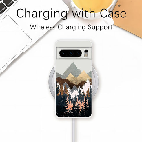 Compatible with Google Pixel 8 Pro Case, Mountain Forest Nature Landscape Nordic Abstract Art Flexible Silicone Shockproof Clear Case for Men and ...