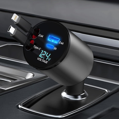Super Fast Charger with 100W, 4 in 1 Retractable Car Charger for iPhone and Type C, Retractable Cables (31.5 inch) and 2 Charging Ports, Compatibl...
