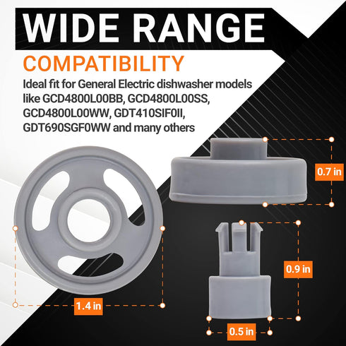 WD12X10231 Dishwasher Lower Rack Wheel And Stud Replacement part by BlueStars – Easy to Install – Exact Fit For General Electric Dishwashers – Replaces 1263942 AP3994981 PS1481883 - PACK OF 8