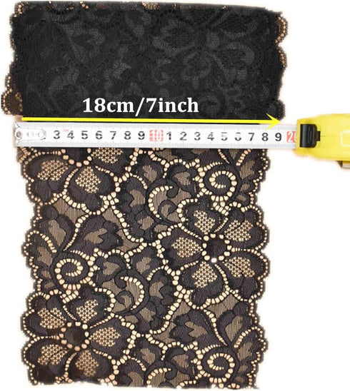 5 Yards Metallic Floral Lace Ribbon Stretch Tulle Lace Trim Elastic Nigerian African Fabric Width 7 Inch for DIY Craft Jewelry Making Clothes Acce...