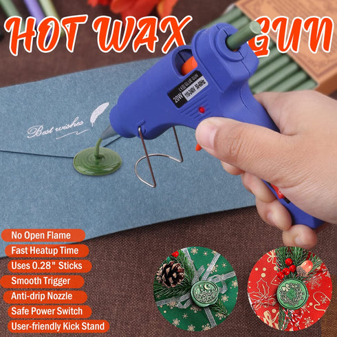 Wax Seal Kits, Wasole 20Pcs Pine Green Sealing Wax Sticks with 1 Pieces Glue Gun Set for Wax Seal Stamp, Great for Wedding Invitations, Birthday C...