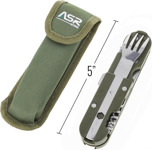 ASR Outdoor 6 in 1 Camping Utensil Camp Kitchen Multi-Tool with Carrying Case and Bottle Opener...