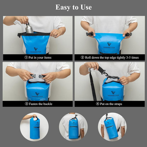 Marine Dry Bags,Waterproof Backpack Phone Pouch,Waterproof Bag Roll Top Sack for Kayaking,Beach,Rafting,Hiking,Camping,Fishing Blue 2L...