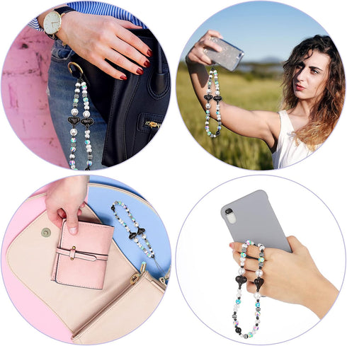 Beaded Phone Lanyard, Cell Phone Charm Wrist Strap Heart Clay Beads Keychain for Men Women Cell Phone String Strap...