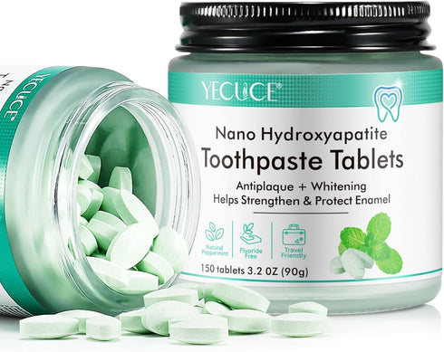 150 Toothpaste Tabs, Flouride Free Toothpaste Tablets, Nano Hydroxyapatite, Sensitive Toothpaste Tablets, Peppermint Flavored Strengthen Teeth, Ec...