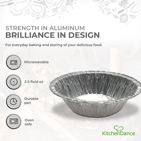 KitchenDance Disposable Aluminum Foil Tart Pan - 3 Inches Round Aluminum Foil Individual Pie Pans for Pies and Tarts - Baking Pans Perfect for Bak...