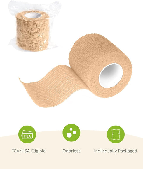 FriCARE Self Adhesive Bandage Wrap, Medical Tape in First Aid Kit, Cohesive Bandages for Wounds Sport Vet, FSA/HSA Eligible, 2 Inches X 5 Yards 6 ...