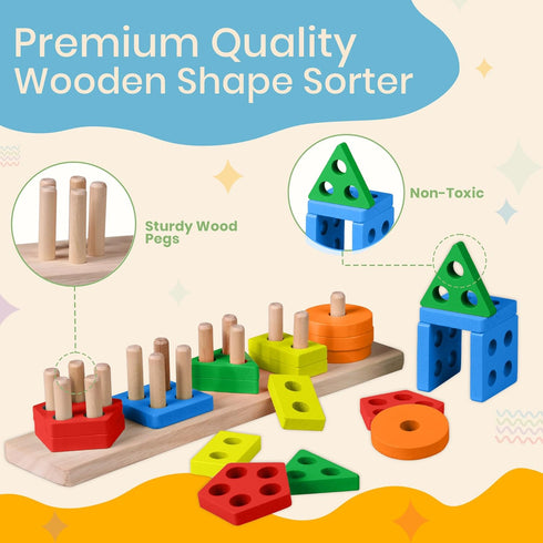 Montessori Toys for 1+ Year Old - Sorting and Stacking Educational Wooden Shape Sorter Toy - Preschool Learning Toys for Toddlers 1-3 -Year-Old - ...