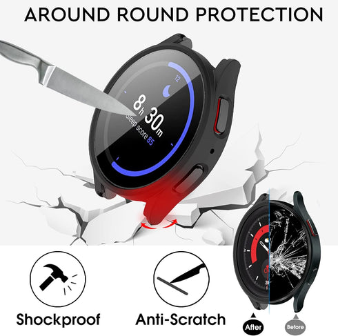 12+4 Pack Case for Samsung Galaxy Watch 5 Pro 45mm with Tempered Glass Screen Protector, Waterproof Hard PC Bumper Scratch Resistant Protective Co...