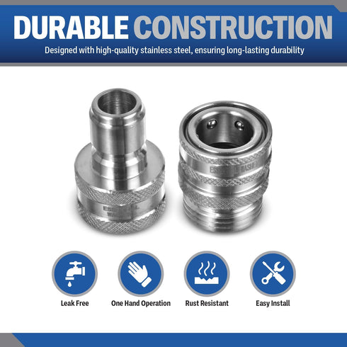 ESSENTIAL WASHER Garden Hose Quick Connect Hose Fittings - New One-Hand Operation Design 3/4 Inch Stainless Steel Water Hose Quick Connect Set Gar...