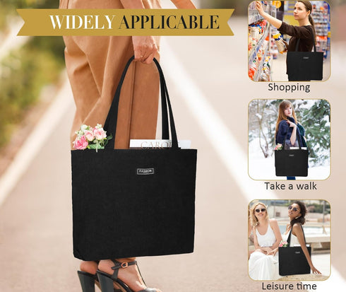 Corduroy Shoulder Bag for Women Large Capacity Tote Handbag Casual Zipper Tote Bag with Pockets...