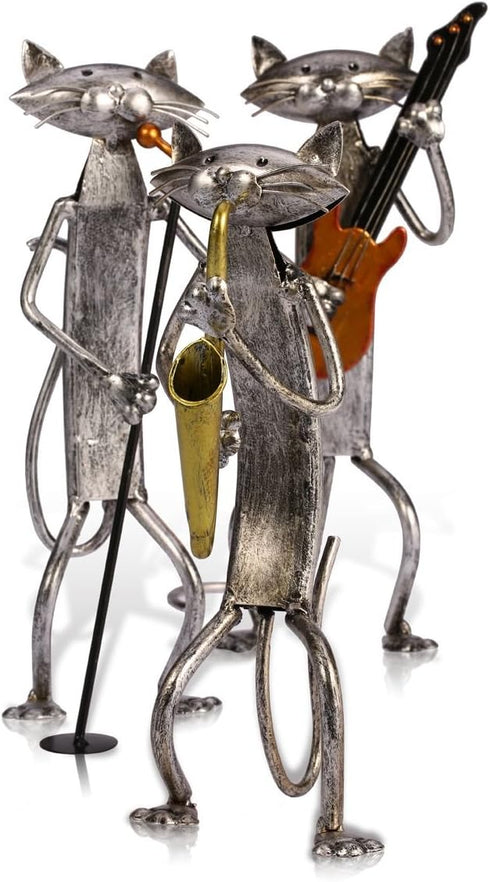 Too-arts A Playing Guitar Cat Metal Sculpture Iron Statue Handwork Handicrafts, 3 Funny Design...