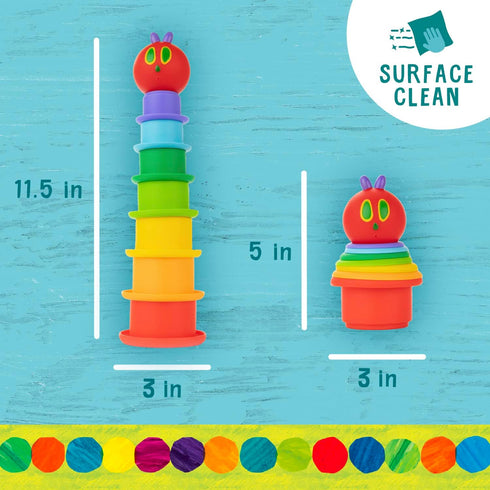 Kids Preferred World of Eric Carle The Very Hungry Caterpillar Bath Time Silicone Stacking Cup Set with Caterpillar Head Squirty Perfect for Water...