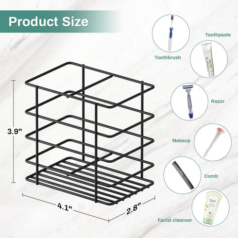 Adhesive Toothbrush Holder Wall Mounted, Suction Toothpaste Organizer Cup for Shower, Razor Holder Caddy Tray Storage Stand with Drainage, Black R...