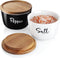 Salt and Pepper Bowls, 10 oz Salt Cellar with Lid, Stacked Ceramic Salt Pepper Container with Acacia Wood Lid, Salt Box for Countertop, Black and ...