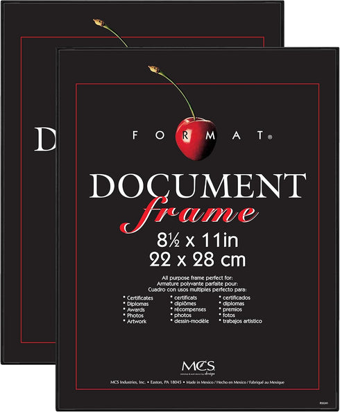 MCS Format 8.5x11 Diploma Frame, Black Picture Frame Wall Hanging or Tabletop Easel for Documents, Awards & Certificates (2-Pack)...