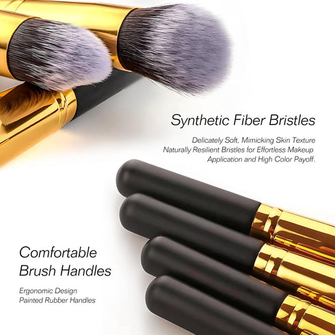 10pcs Premium Synthetic Mini Makeup Brush Set: Eyeshadow, Powder, Eyebrow, Eyeliner, Blush, Foundation & Concealer - Black & Golden...