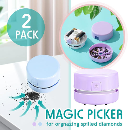 Honoson 2 Pcs Painting Tool Drill Quicker Picker for Spilled Diamonds 5D Painting Accessories Vacuum Cleaner Mini Table Desktop Sweeper Organizer ...