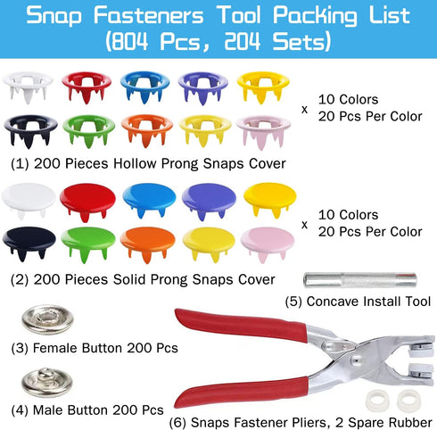 Snaps Buttons with Fastener Pliers Press Tool Kit, Snaps for Sewing, Snap fasteners tool, 804 Piece with Snaps Pliers Snaps for DIY CraftingSewing...