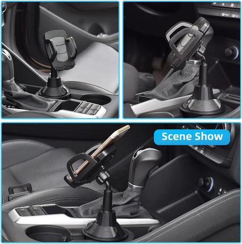 Cup Holder Phone Mount for Car, Adjustable Gooseneck Height 360 Rotatable Cell Phone Cradle Mount, with Extendable Cup Base Holder, Universal Mobi...