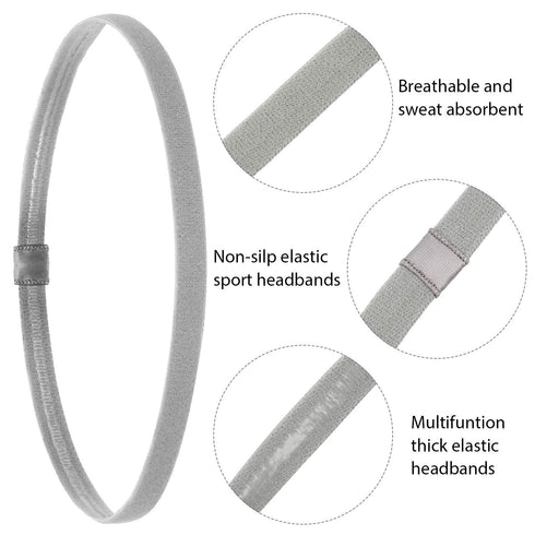 12 Pieces Thin Non-Slip Elastic Sport Headbands, Hair Bands with Non Slip Silicone Grip Exercise Hair Sweatbands for Men Women Football Basketball...