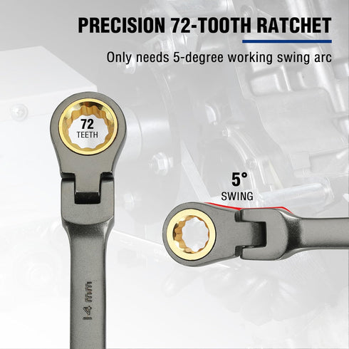 WORKPRO 14 mm Flex-Head Ratcheting Combination Wrench, 72-Teeth, Cr-V Constructed, Nickel Plating...
