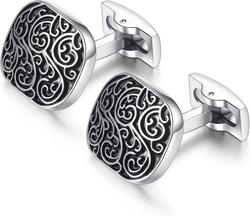HONEY BEAR Retro Pattern Cufflinks Stainless Steel for Men Business Wedding Gift...