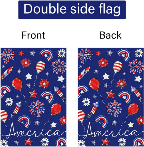 Louise Maelys 4th of July Patriotic Garden Flag 12x18 Double Sided, Small Burlap Welcome Fireworks Garden Yard House Flags for Memorial Independen...