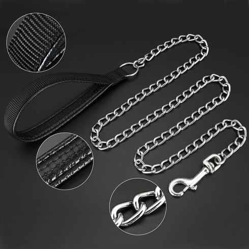 Mogoko 4ft Metal Dog Leash, Heavy Duty Chew Proof Pet Leash Chain with Padded Handle for Outdoor Training Black...