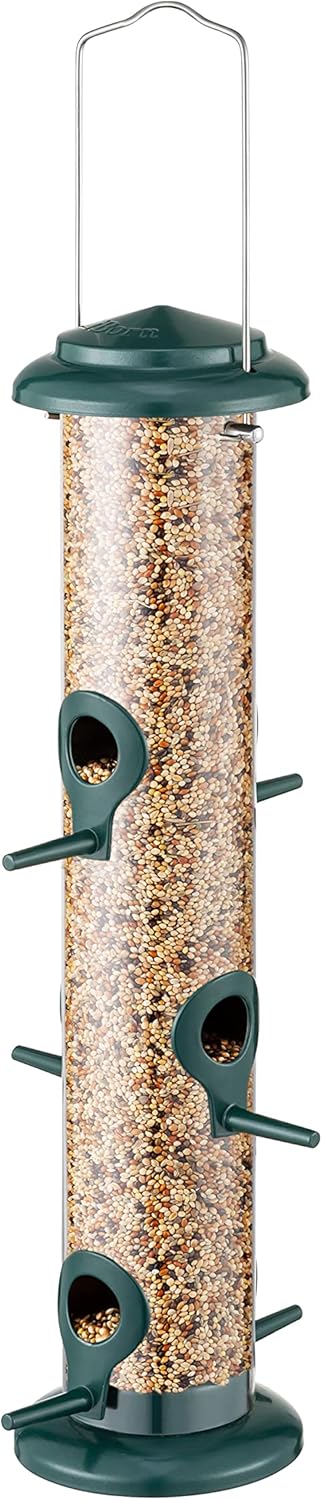 iBorn Metal Bird Feeders 6 Ports Hanging Wild Bird Seed Feeder for Mix Seed Blends, Niger Seed Feeder, Sunflower Heart, Birdbath, Heavy Duty All M...