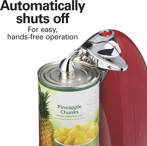 Hamilton Beach Electric Automatic Can Opener with Auto Shutoff, Knife Sharpener, Cord Storage, and SureCut Patented Technology, Extra-Tall, Red...