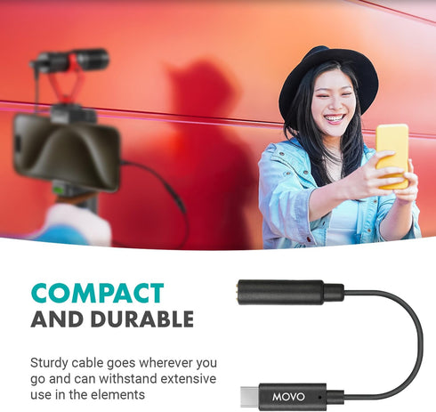 Movo Female 3.5mm TRRS Microphone Adapter Cable to USB-C Connector Dongle Compatible with Apple iPhone 15 and up, iPad Smartphones and Tablets - O...