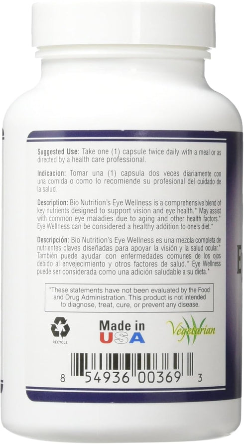 Bio Nutrition Eye Wellness 60 Vegetarian Capsules | Zeaxanthin | 60 Servings per Bottle | Supports Eye and Vision Health | Vitamin A & Zinc...