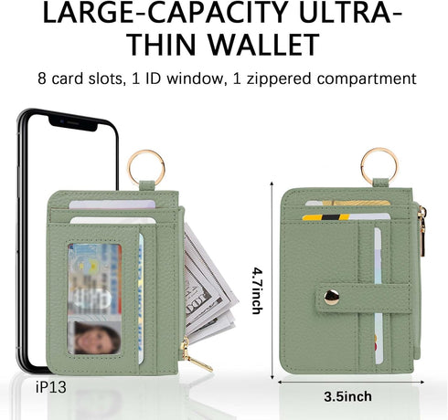 Slim Minimalist Wallet,Genuine Leather Front Pocket Wallets RFID Blocking Credit Card Holder,Card Wallet with Zipper Pocket for Men Women(Green)...