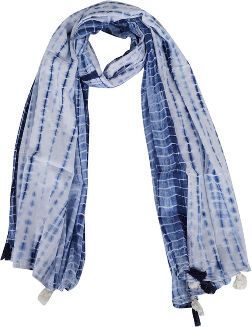 Cotton Scarf for Women Lightweight Floral Printed Scarf Fall Winter Fashion Fringed Shawl, White With Blue...