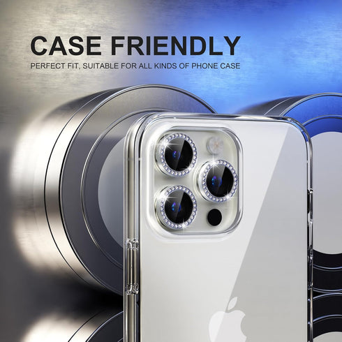 Choiche Compatible for iPhone 15 Pro/iPhone 15 Pro Max Camera Lens Protector Bling, 9H Tempered Glass Camera Cover Screen Protector Metal Ring Dec...