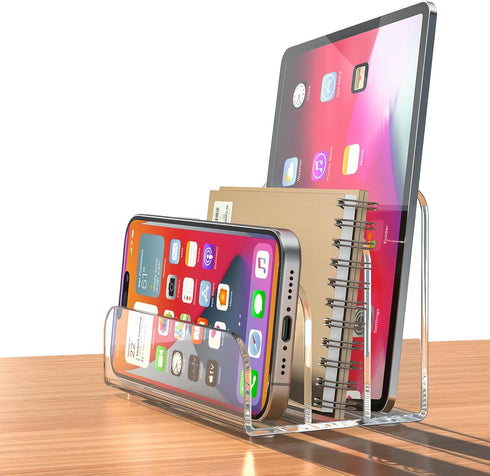 Mail Organizer Countertop, 3 Section Clear Acrylic Small File Holders Letter Organizer for Desk, Modern Filing Accessories for Document, Office, H...