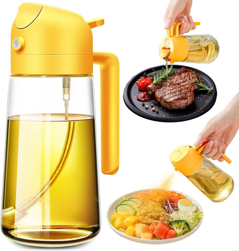 2 in 1 Glass Oil Sprayer&Dispenser:Large Olive Oil Dispenser for Kitchen Cooking,17oz/500ml Glass Oil Dispenser Spray Bottle for Searing Meat,Diet...